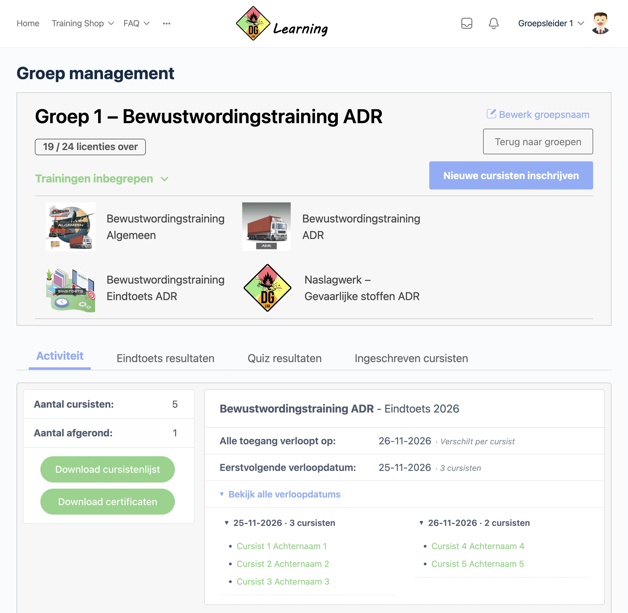 Groep Management Header Verloopdatums Volledig